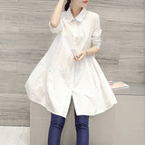 Large-Size Women's Clothing Spring New Blouse Collar Collar Long-Term Skirt Fat Sister Loose Shirt