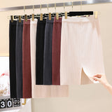 2026 Autumn Pure Color High-Waisted Hip Skirt Short Skirt After The Fork A Skirt Knitted Acetic Acid Skirt Woman