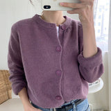Scented Taro Purple Sweater Women's Cardigan Coat Women's College Style 2026 Autumn New Women's Korean Version Of Long-Sleeved Solid Color Top