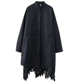 2026 Autumn Dress Fat Large-Size Women's Design Fashion Large-Size Shirt Women Hollow Hook Flowers Long Shirt Women
