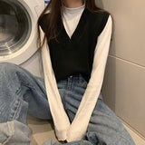 Autumn And Autumn 2026 New Tide Korean Version Of Loose Short-Sleeved Shoulder Clip Vest Wearing V-Neck Knitting Vest