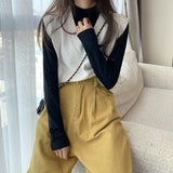 Autumn And Autumn 2026 New Tide Korean Version Of Loose Short-Sleeved Shoulder Clip Vest Wearing V-Neck Knitting Vest