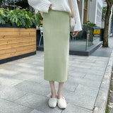 Knitted Skirt Women Autumn Winter Winter With Sweater High Waist Long Line 100 With Thick Open Fork And Hip Skirt
