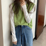 Autumn And Autumn 2026 New Tide Korean Version Of Loose Short-Sleeved Shoulder Clip Vest Wearing V-Neck Knitting Vest