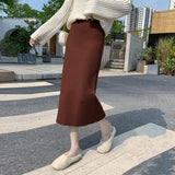 Knitted Skirt Women Autumn Winter Winter With Sweater High Waist Long Line 100 With Thick Open Fork And Hip Skirt