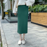 Knitted Skirt Women Autumn Winter Winter With Sweater High Waist Long Line 100 With Thick Open Fork And Hip Skirt