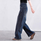 Spring And Autumn New Pendant Jeans Women High-Waisted Straight Loose Thin Large-Size Broad-Legged Trousers Old Dad Pants