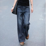 Spring And Autumn New Pendant Jeans Women High-Waisted Straight Loose Thin Large-Size Broad-Legged Trousers Old Dad Pants