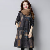 Autumn And Winter National Fat Hairs Long-Sleeved Dress Women's Large Size Women's Loose Thin Print Dress Tide