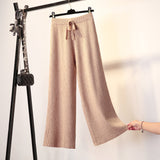 Thick Knitted Wide Leg Pants Women Autumn And Winter High Waist 2026 Loose Vertical Trousers Long Pants Smoke Pipe Pants Women