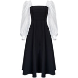 Long-Sleeved Black Fried Street Hao Benfeng Dress Woman's New Spring And Autumn Splicing Square Lead French Dress Retro A Skirt