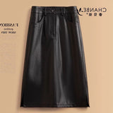 New PU Leather Skirt Women's Half-Skin Dress Temperament High-Waisted A-Character Skirt Slim A-Shaped Bag Hip Skirt