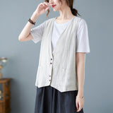 Real Shooting 2026 Summer New Literary And Artistic Loose Solid Cotton Collar Sleeveless Vest Vest Vest Women's Dress Horse Clip