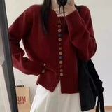 KANING Design Single Rehearsal Buckle Knitted Cardigan Women 2026 Autumn New High-End Sense Age-Retro-Altying Sweater Outside