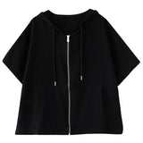 Real Shooting Summer New Hooded Solid Color Casual Pocket Shirt Zipper Small Jacket Under The Sleepe Rope Top