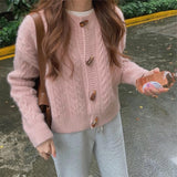 Horn Buckle Short Jersey Sweater Autumn And Winter New Knitted Cardigan Jacket Round Neck Solid Knitted Shirt Woman