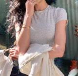 Solid Color Short-Sleeved T-Shirt Woman 2026 Summer Slimy Korean Commuting