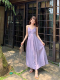 French Retro White Purple Sling Dress Women's Summer New High-End Feeling Waist Show Body Long Skirt