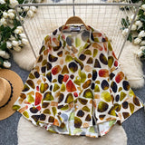 Korean Version Of Commuting Style Color Geometric Print Long-Sleeved Shirt Women's Summer Skin Permeable Loose Cardigan Temperament Top
