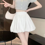 Solid Color Tight Waist Fluffy Pongarus Skirt Folds With Pocket Skirt Dress Girl Fashion Age-Old Sweet Girl Style Shorts