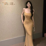 Shining Water Drill Sling Dress Women's Summer Pure Sexual Slim Dress Show Body Tight Ass Skirt