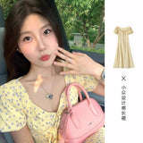 French Lotus Side Bubble Sleeve Yellow Broken Flower Dress Dress Women's Summer 2025 New Design Feeling Waist Skirt