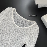Hottie Style Sexy Lace Perspective Hollow Long-Sleeved T-Shirt Women's Autumn And Winter New Design Sense Of Short Dress