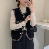 KANING Small Fragrant Wind Imitation Water Velvet Knitted Vest Women 2026 Autumn And Winter New Age-Reduction Temperament External Vest Women