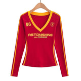 Sweet Spice Girls Autumn New Print V-Neck Clammed Vintage Long Sleeve Sports Casual Display T-Shirt