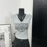 Fashionish Letter-Print Hooded Vest Women's Summer New Hottie Design With A Short Top