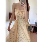 New Summer Gentle Age-Solded Flower Hanging Dresses Women's Summer Lazy Vacation Style Long Dresses