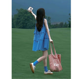 Chicly Beautiful Korean Gentle Wind Blue Belly-Shaking Age-Down Sling Dress Women's Milk Wearing Summer Skirt