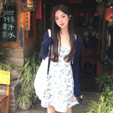 Pecoeul* Smart Temperament French Sweet Broken Flower Sling Dress Women's Waist Tea Break Skirt