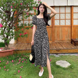 French Floral Dress Women's Summer New High-Rise Thin Open Fork Senior Sense Tea Break Long Skirt