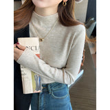 KN Half-High Collar With Sweater Women 2026 Autumn And Winter New Simple Pure Color Skin Soft Bottom Knitted Shirt Woman