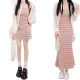 Rainbow Hanging Dress Women's Summer New French Mini-Designed Slimming Spice Girl Short Dress Set