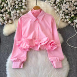 Sweet Three-Dimensional Lotus Edge Decorative Temperament Design Shirt 2025 New Chic Slim Slim Short Top