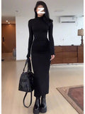 French Retro Pure-Style Sexy Long-Sleeved Dress Woman 2025 Autumn And Winter Slimming Over-Buffed Knee Dress