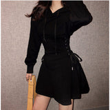Autumn Korean Wind Cross-Tied With Hoodie Hooded Hoodie Dress Small Size Women's A Short Skirt