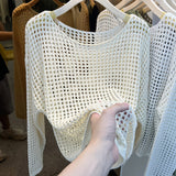 Kaning Long-Sleeved Hollow Knitted Net Shirt Women 2026 Summer And Autumn New Mesh Hooding