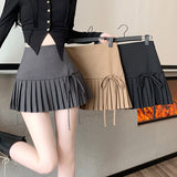 Black T-Shirted With 100-Folded Half-Dress Woman 2025 Autumn New Thin High-Waisted Small Word Short Skirt
