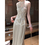 Light Luxury Heavy Industry Three-Dimensional Plate Flower Sleeveless Dress Spliced 100 Folds Thin Dress 2026 Summer
