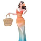 Temperament Mesh Sling Sling V-Neck Dress Female Summer High-End Slimming Hottie Style Bag Hip Dress