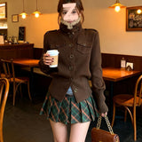 High-End Retro Temperament Curry Hair Collar Short Coat Old Money Wind Warm Waist Jacket Plus Cotton Wool Coat