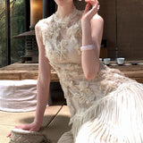 Light Luxury Heavy Industry Three-Dimensional Plate Flower Sleeveless Dress Spliced 100 Folds Thin Dress 2026 Summer