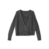 LEKA Korean Design Sense Knitted Women's 2026 Autumn And Winter New V-Tneck Cardigan + Sling With Two Sets Of Sweater
