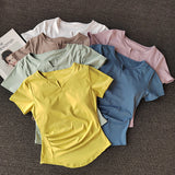Design With Chest Pad Sports Short-Sleeved Yoga Top Women's Summer Fitness Running Training Slim Slim Small V-Neck T-Shirt