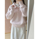 KANING Gentle Wind And Milk Sweet Soft Glutinous Polo Collar Sweater Women 2026 Autumn And Winter New Loose Temperament Knitting Shirt