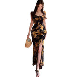 Sexy Broken Lotus Leaves Side Hanging Dress Femininity Summer Temperament To Close The Waist Of The Hip Open Fork Dress