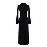Autumn And Winter Pure Wind Half-High Collar Horn Sleeve Dress Bag Small Man Plus Long Dress Knitted Sweater